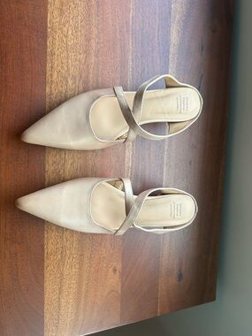 Ladies Pointed Toe Cross-Strap Flat - Nude